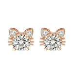 Moissanite Pink Gold Cat Stud Earrings in 925 Sterling Silver