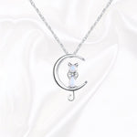 Moonstone Crescent Moon & Cat Necklace