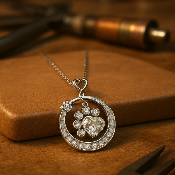 925 Sterling Silver Paw Print Necklace with Cubic Zirconia