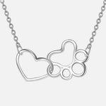 Sterling Silver Paw Print Necklace — Heart Crystal Pendant
