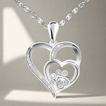 Sterling Silver Paw & Heart Pendant with Zirconia