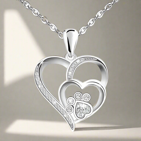 Sterling Silver Paw & Heart Pendant with Zirconia
