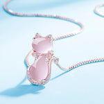 Pink Stone Cat Necklace with Zirconia