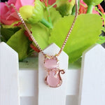 Pink Stone Cat Necklace with Zirconia