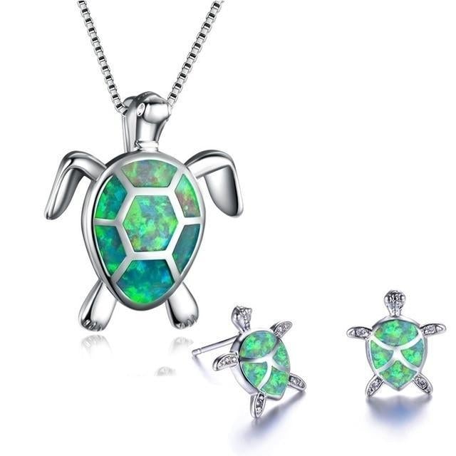 Seaweed Opal & Silver Necklace & Earrings Set