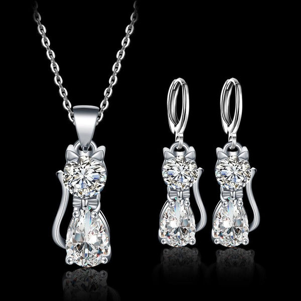 Happy Cats Sterling Silver Necklace & Earrings Set