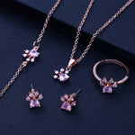Pink Gold Paw Jewelry Set – 4 Pieces with Zirconia Heart (Ring, Necklace, Earrings, Bracelet)