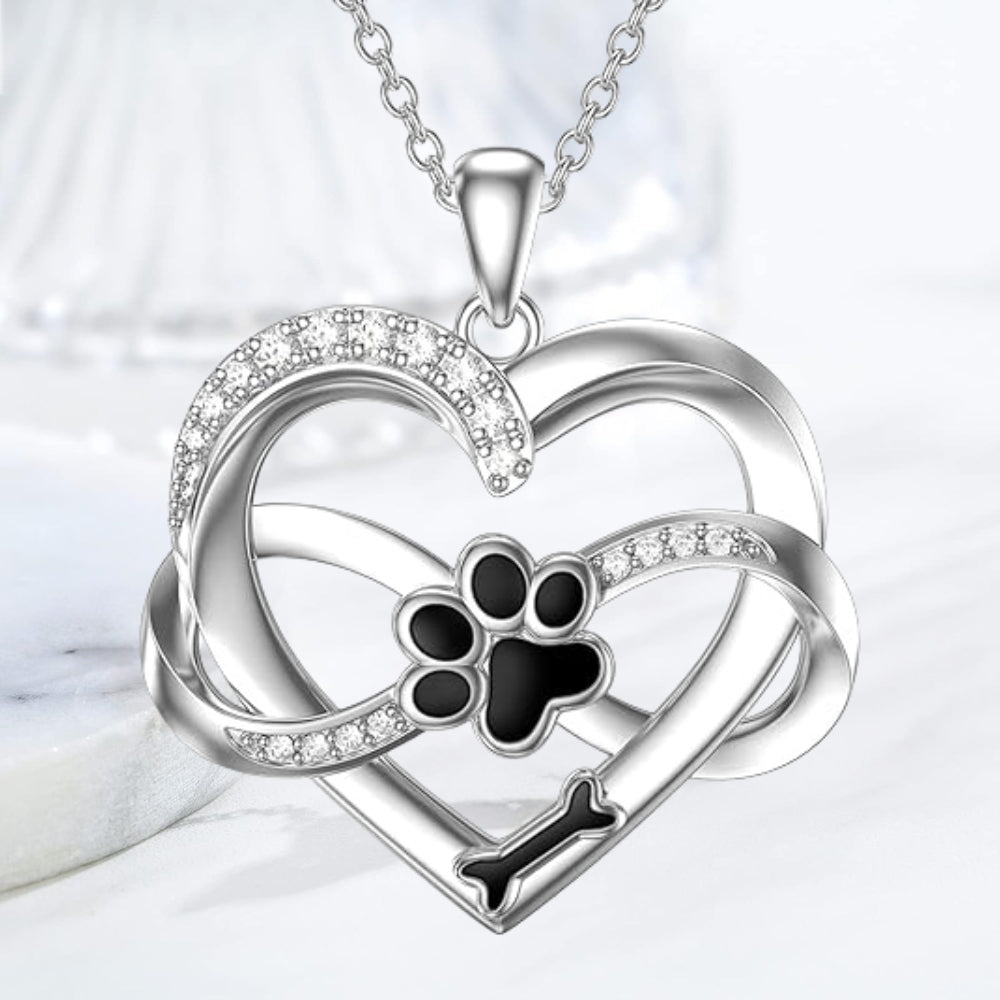 Infinity Heart & Paw 925 Sterling Silver Pendant with Zirconia