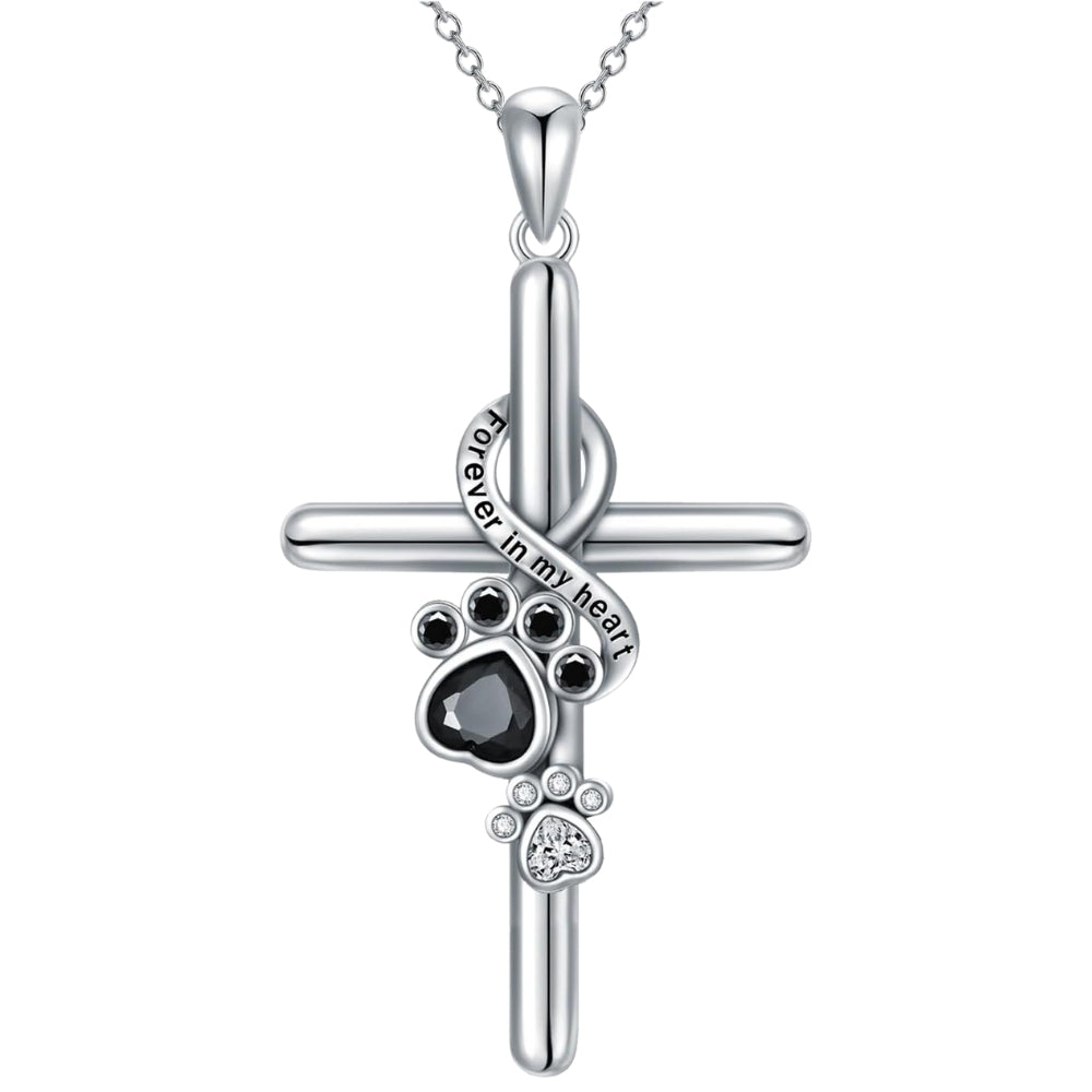 925 Sterling Silver Paw & Cross Pendant